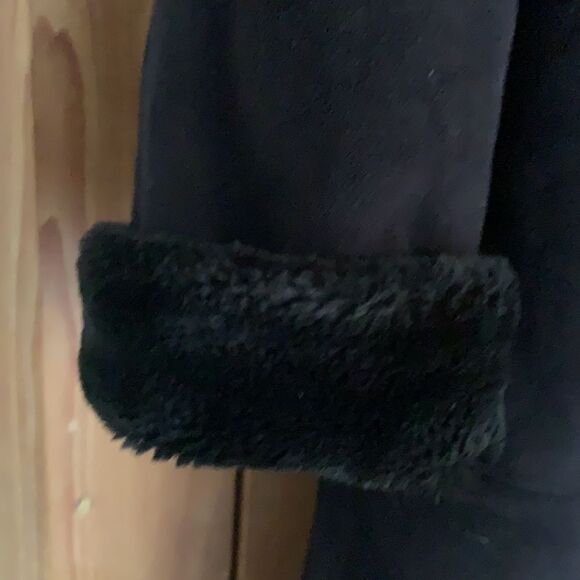 Gallery soft faux suede fur trim long overcoat - Picture 7 of 8